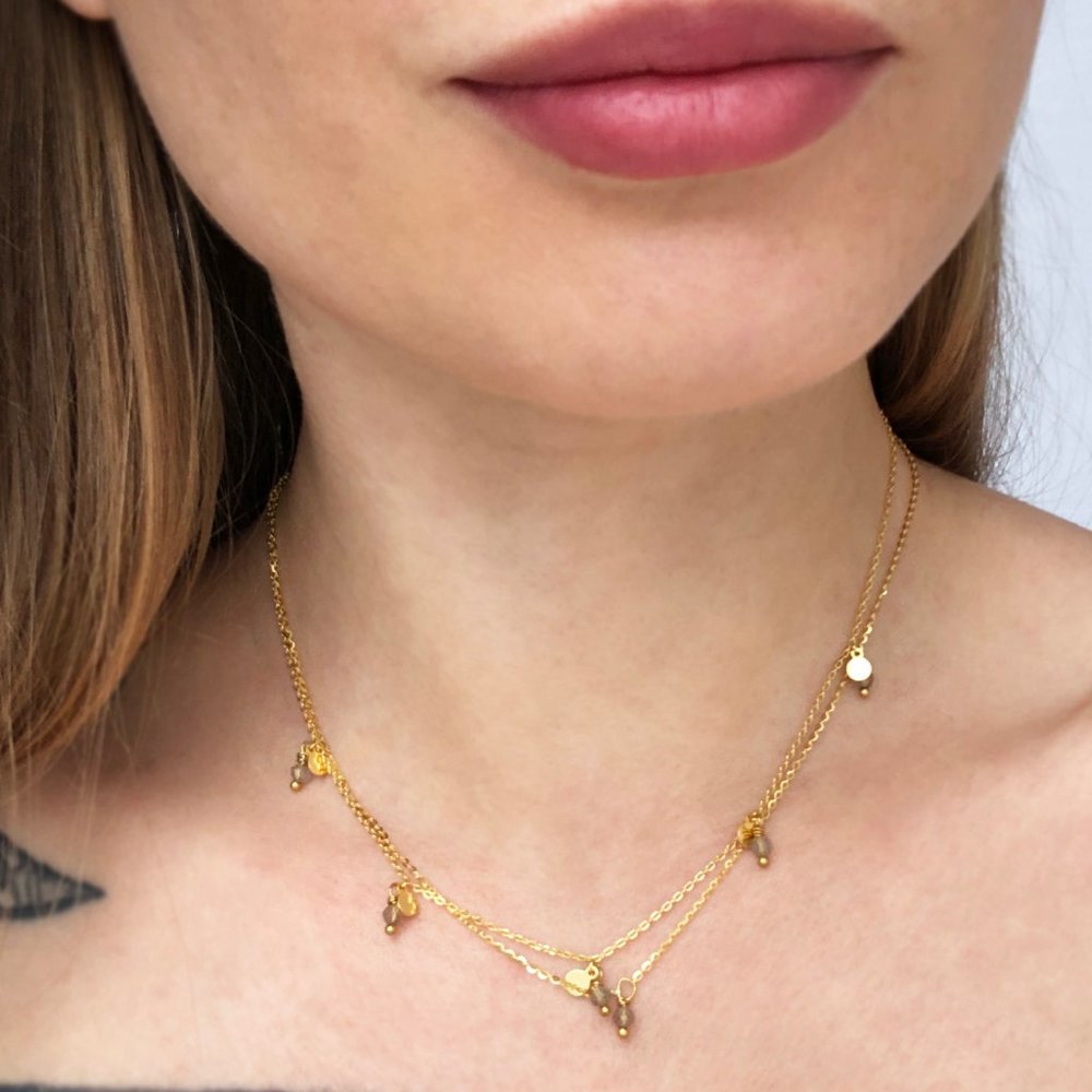 Multi layer GF chain choker necklace, dainty boho stack necklace gold
